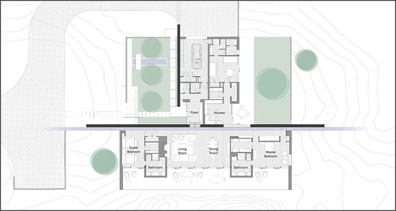 «Specht Architects» совсем недавно завершили этот современный дом в Санта-Фе, Нью-Мексико, который организован вокруг двух перпендикулярных бетонных стен, сформированных при помощи досок.